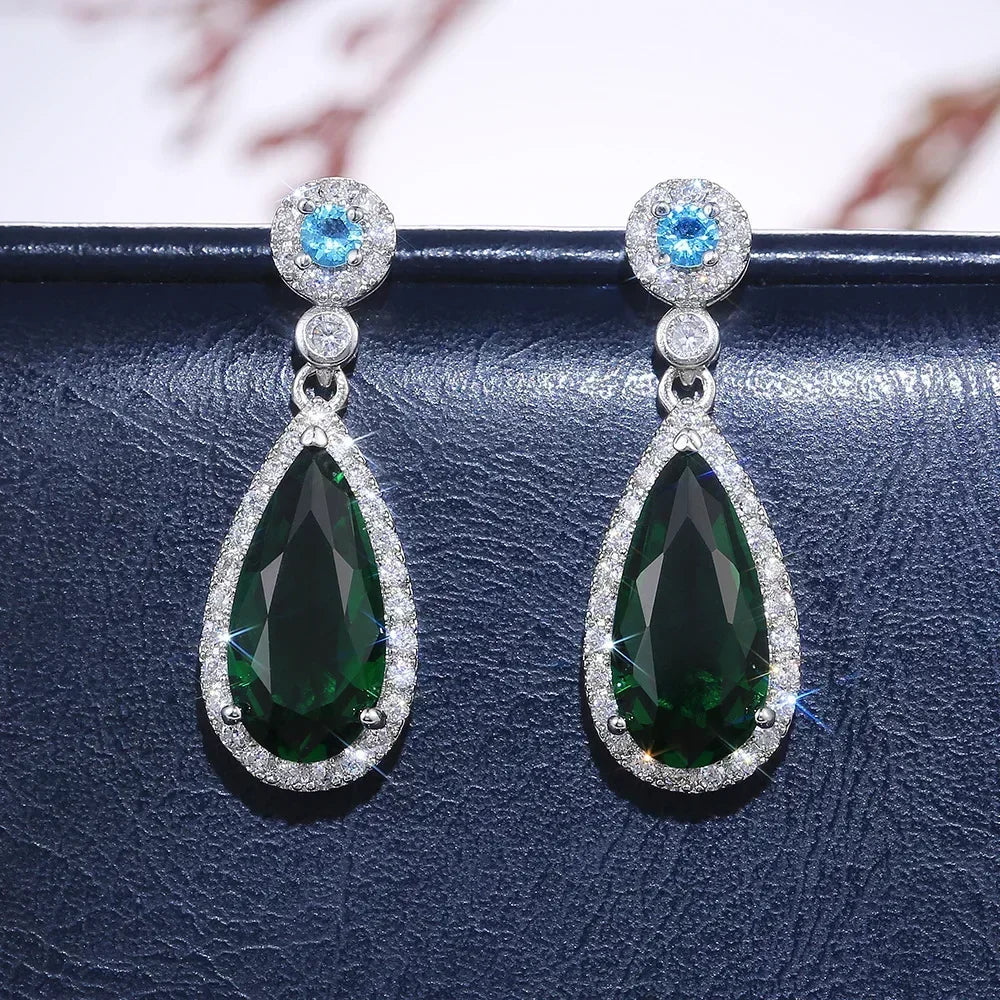 Green Crystal Drop Earrings | Elegant Zirconia Luxury Jewelry for Women