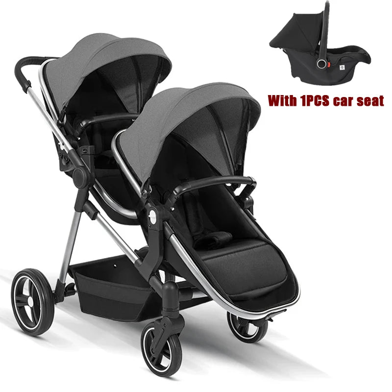 NEW 3in1 Twin Baby Stroller with Car Seat,High View baby carriage for two kids,Foldable,carry on Lightweight