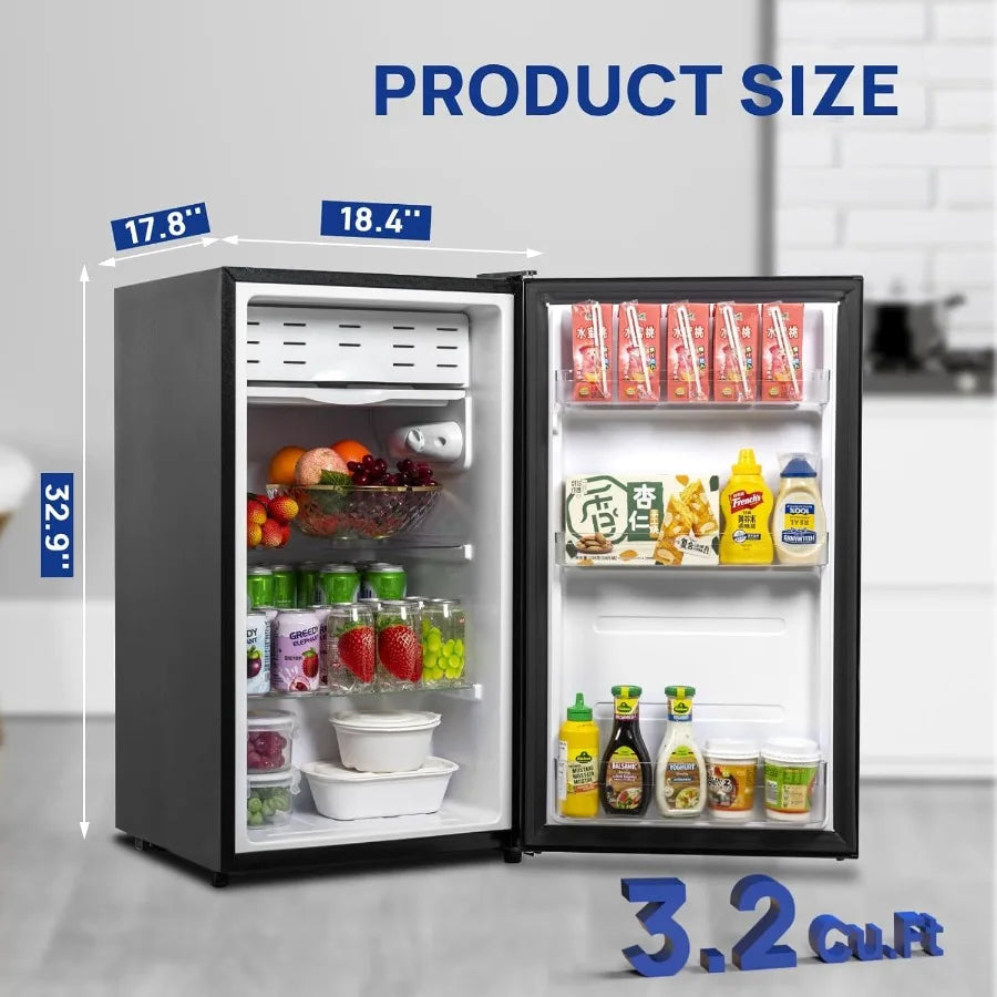 3.2 Cu.Ft Dorm Fridge Single Door Compact Refrigerator with Freezer Black Office Fridge 110V Low Noise Office Refrigerator with