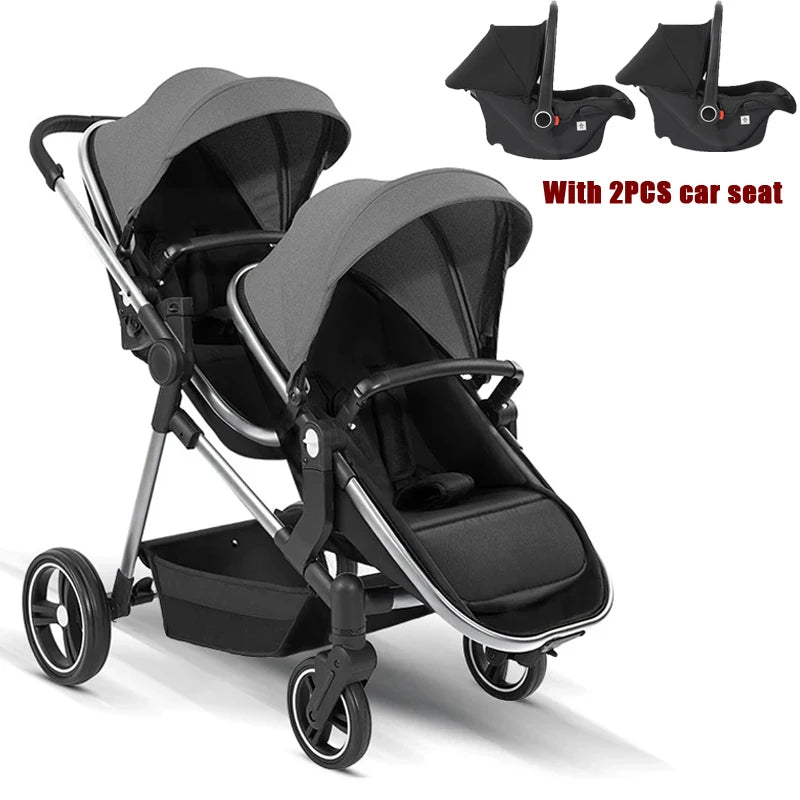 NEW 3in1 Twin Baby Stroller with Car Seat,High View baby carriage for two kids,Foldable,carry on Lightweight