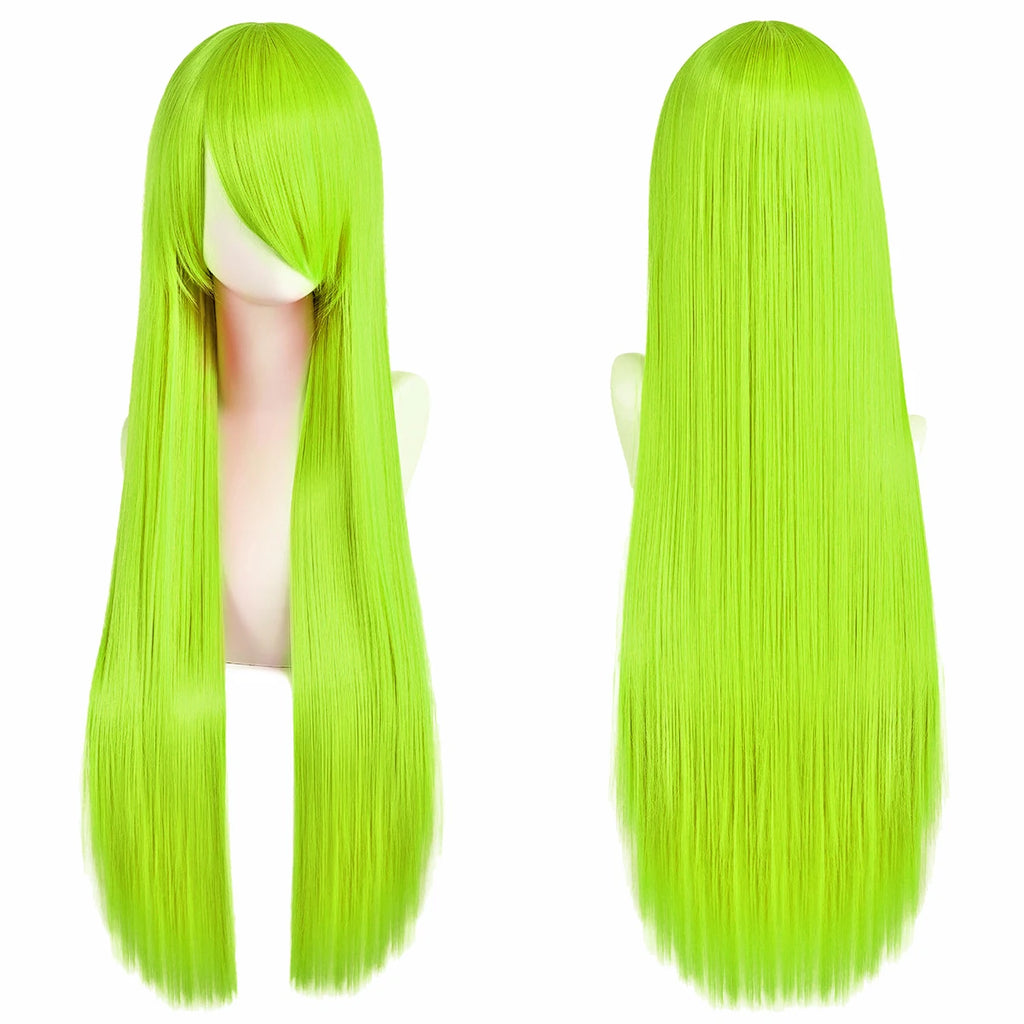 80cm Long Synthetic White Purple Cosplay Wigs Green Hair Straight Silver Wig Pink Hairpiece Lolita Wig with Bangs