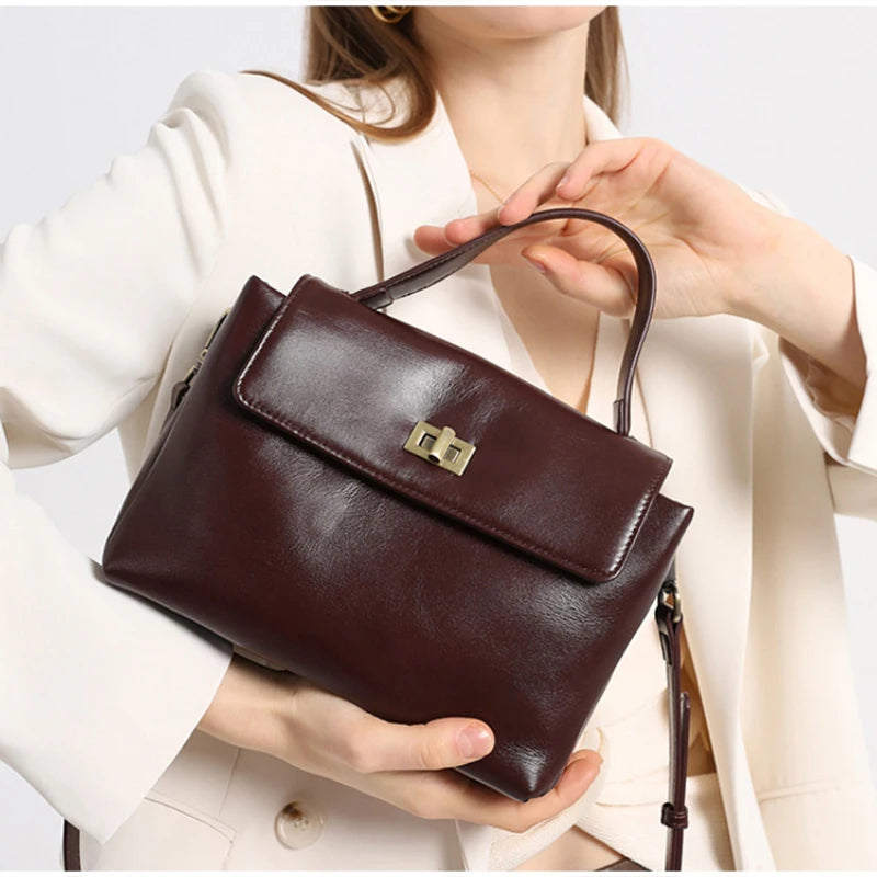 Luxury Brand Women Messenger Bags Soft Leather Brown Suede Hand Held Totes Gold Buckle Women Shoulder Bags Lady Trend Satchel