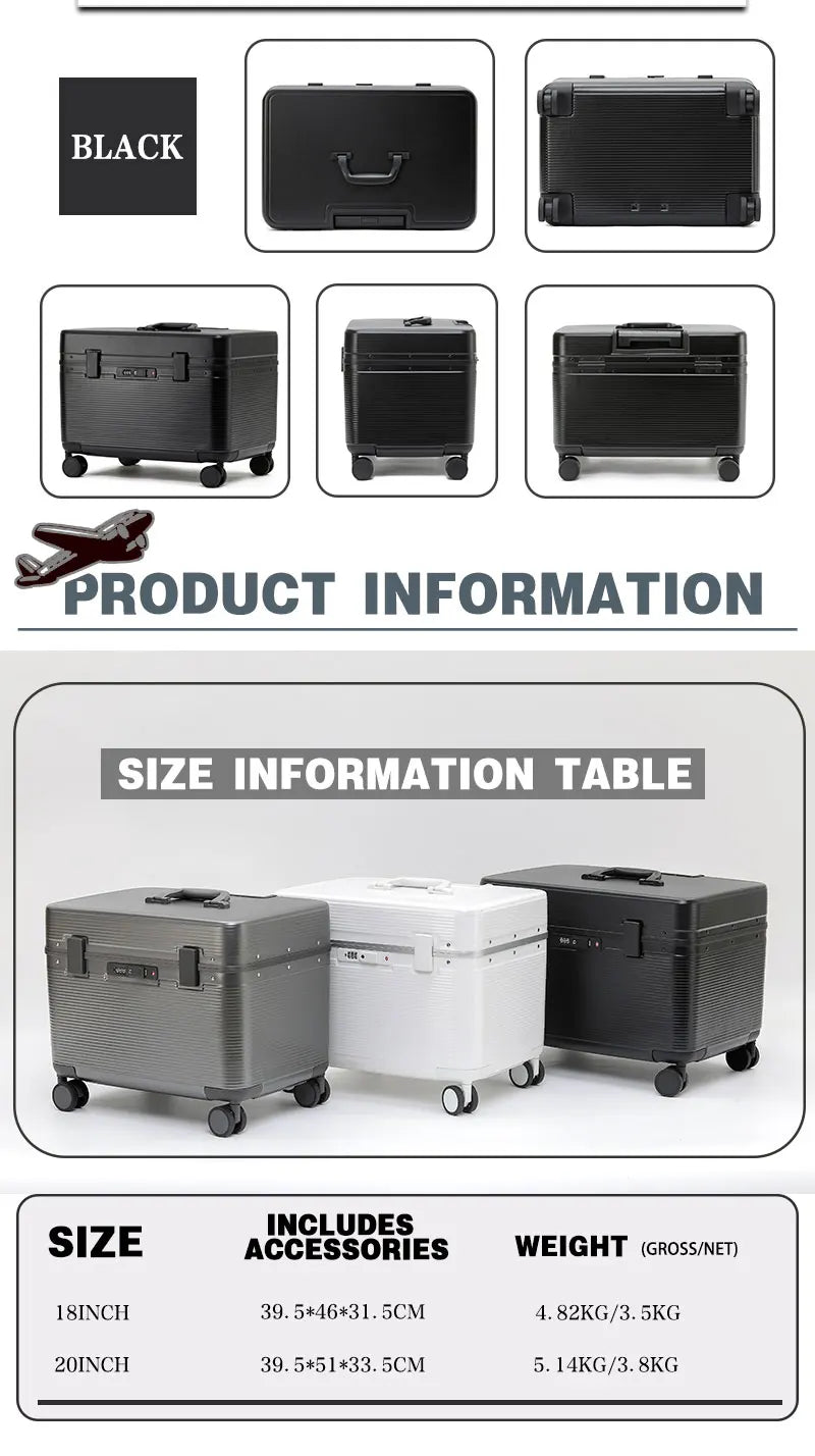 Aluminum Alloy Frame Suitcase, Top-Opening ABS Portable Trolley Case, Universal Wheels, Customs Code Lock Boarding Case