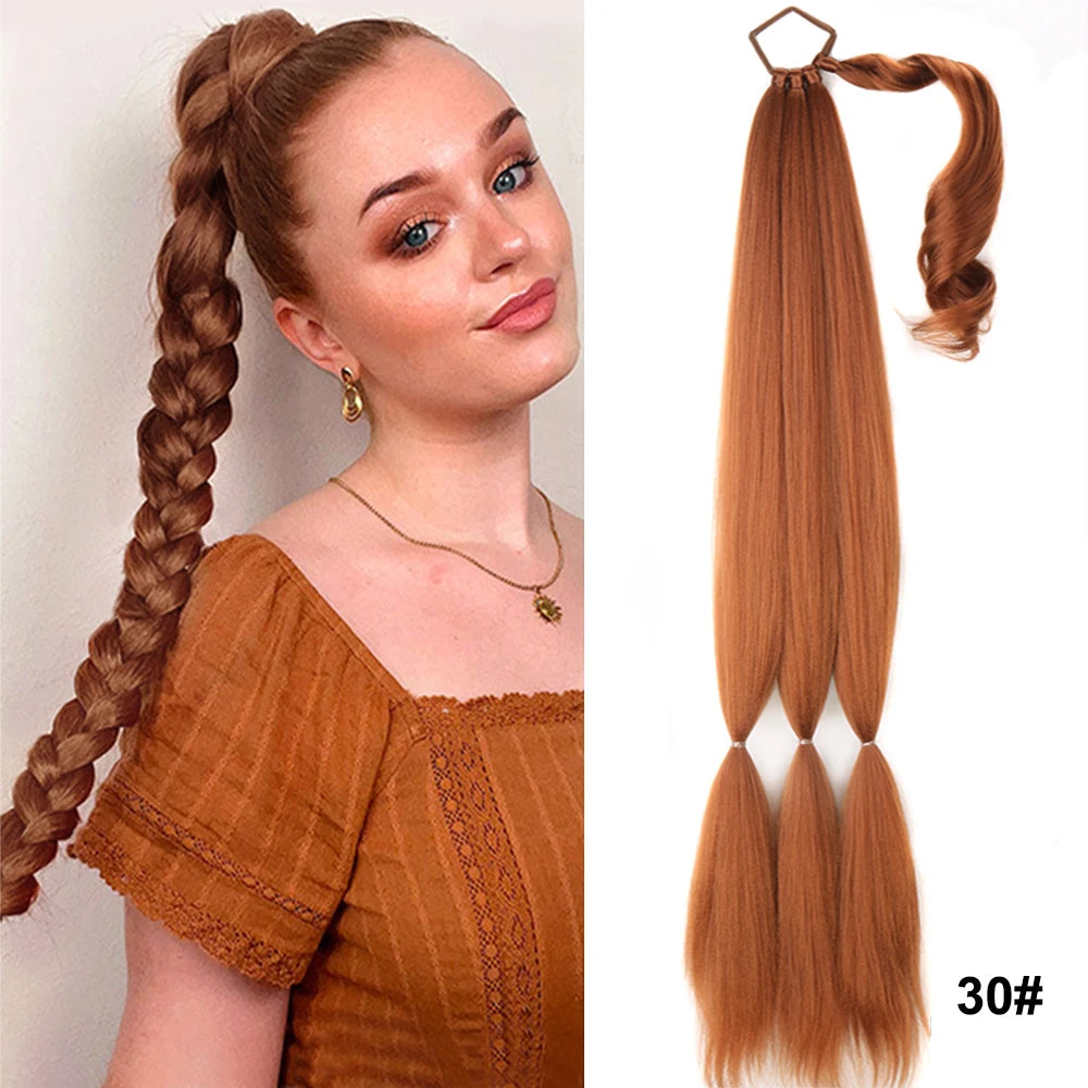 34Inch Synthetic Braided Ponytail Extensions Black Brown Blonde Hairpiece Pony Tail With Hair Tie For Women Fake Hair Extensions