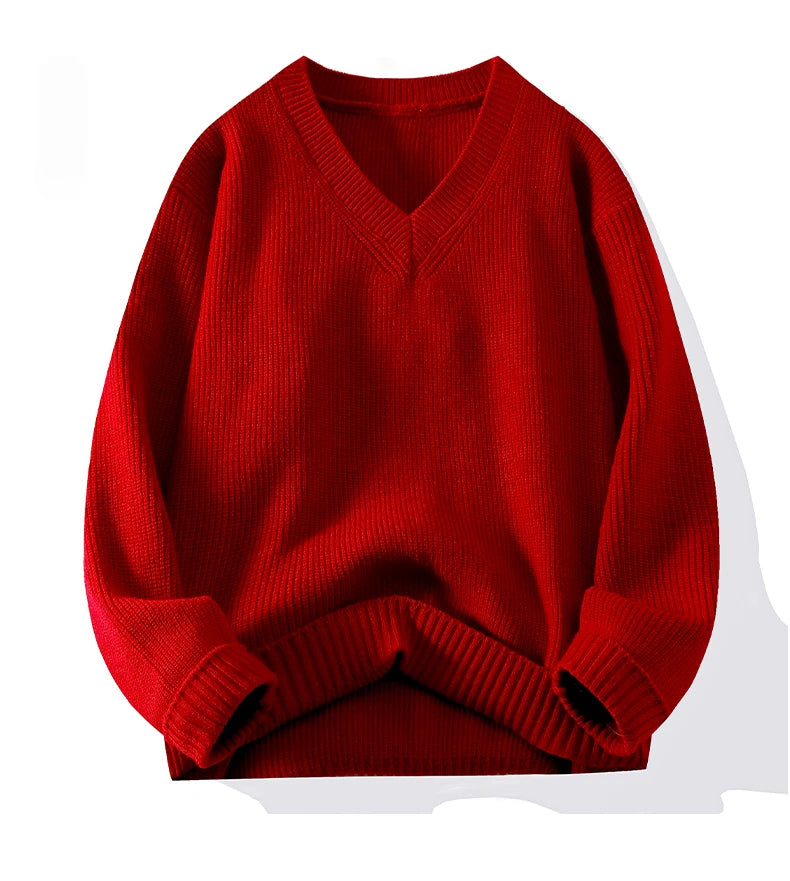 Pullover Knitwear Sweatshirts Long Sleeve Shirt Jacket Fashion V Neck Streetwear Tops Casual Wool Knit Sweater Men Clothes Coat