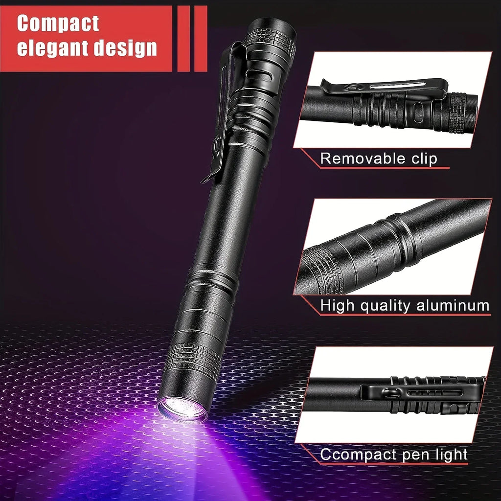 XIWANGFIRE 395nm UV Flashlight with Pen Clip (2×AA)