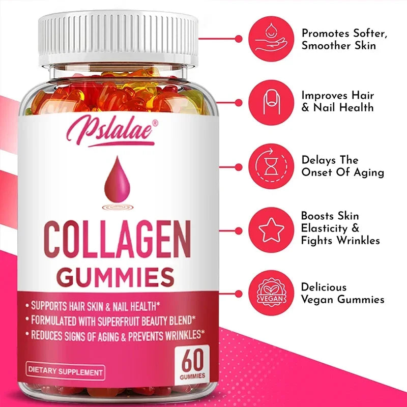 slalae Collagen Gummies – Type I & III for Skin, Hair, Nails & Joint Support | Antioxidant Wellness, Non-GMO (30/60/100 Gummies)