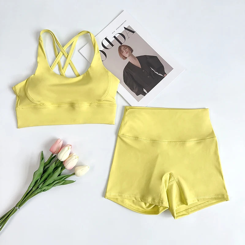 ZOCI 2-Piece Naked-Feel Yoga Set — Strappy Sports Bra & High-Waist Shorts for Women