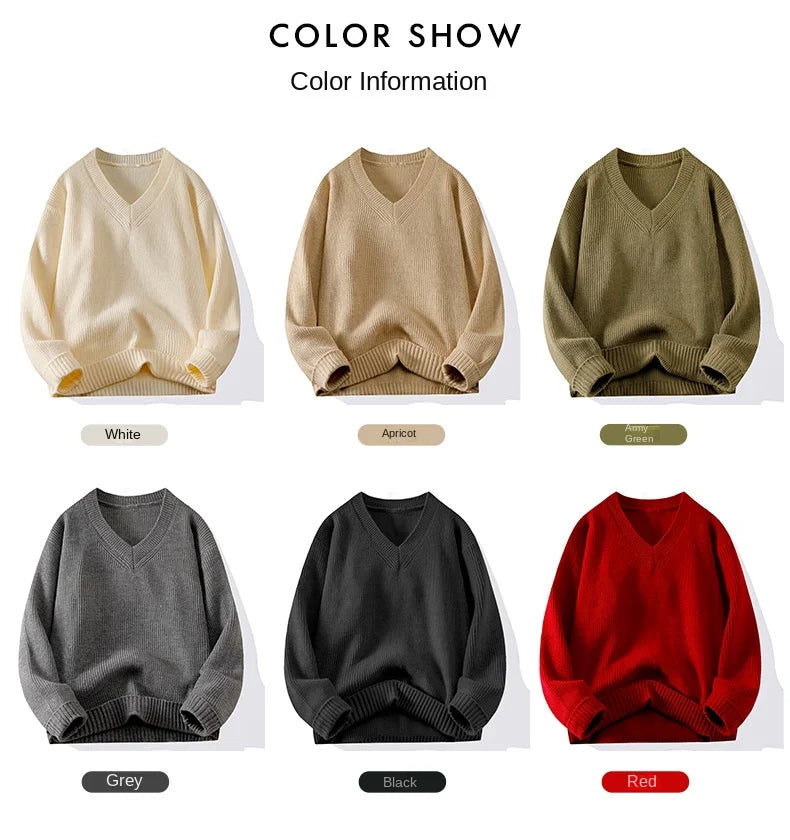 Pullover Knitwear Sweatshirts Long Sleeve Shirt Jacket Fashion V Neck Streetwear Tops Casual Wool Knit Sweater Men Clothes Coat