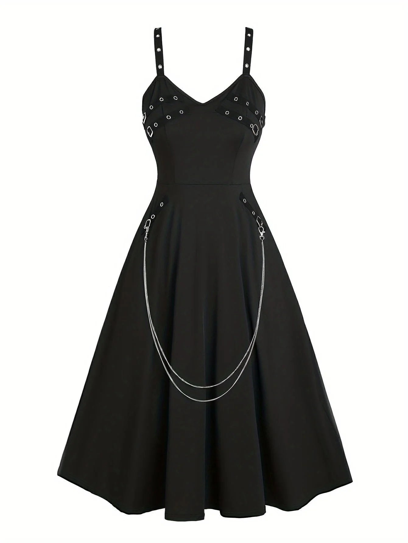 European and American Fashion Plus Size Chain Gothic Trial Dress with Long Sleeve Short-Sleeved Hooded Top Set