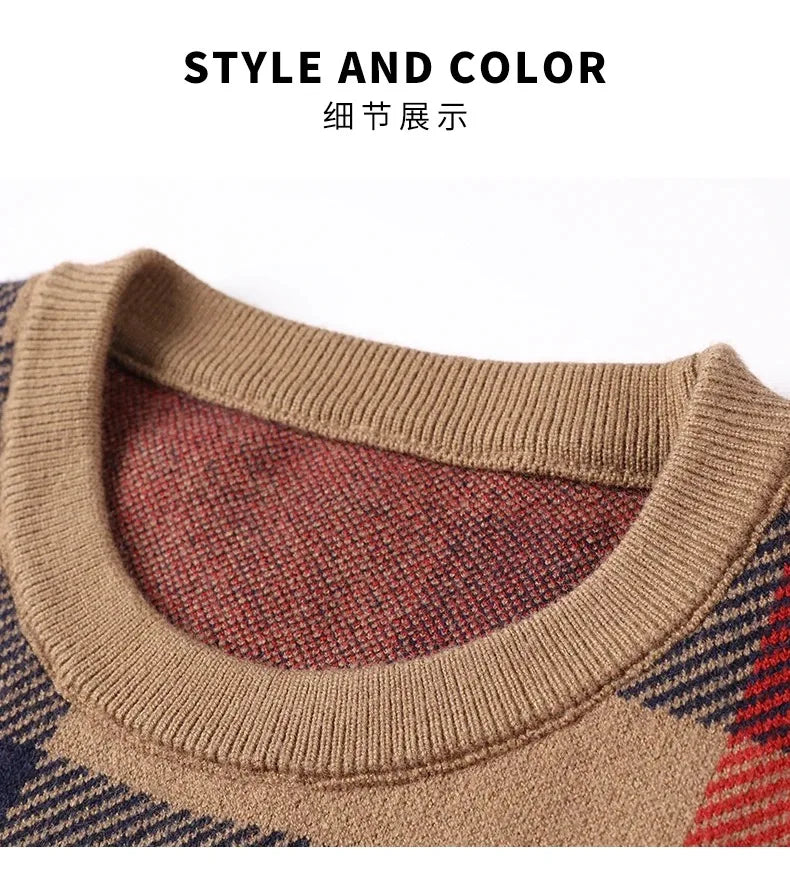 High end luxury pullover men autumn winter designer brand round neck striped wool sweater European fashion casual warm knitwear