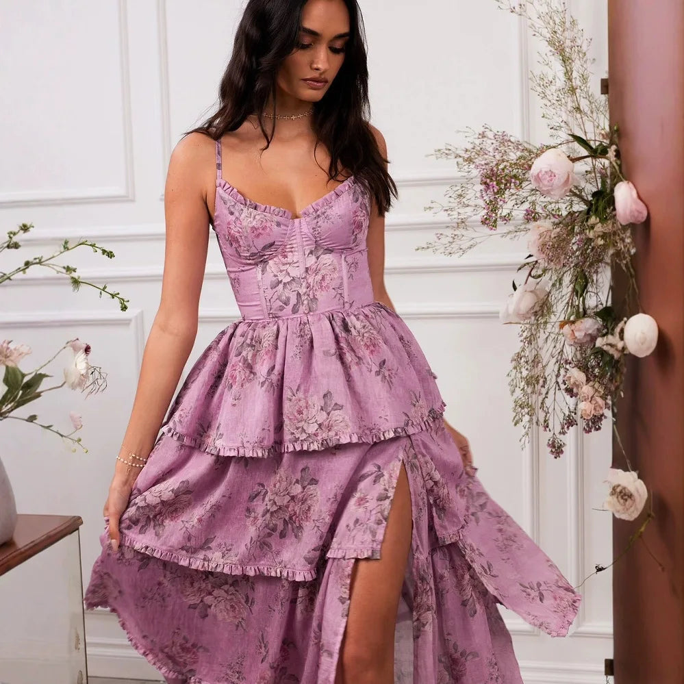 Giyu Sexy Pearl Evening Club Party Dresses Women Summer Dress Elegant Spaghetti Strap Backless Lace Up Maxi Long Ruffles Robe
