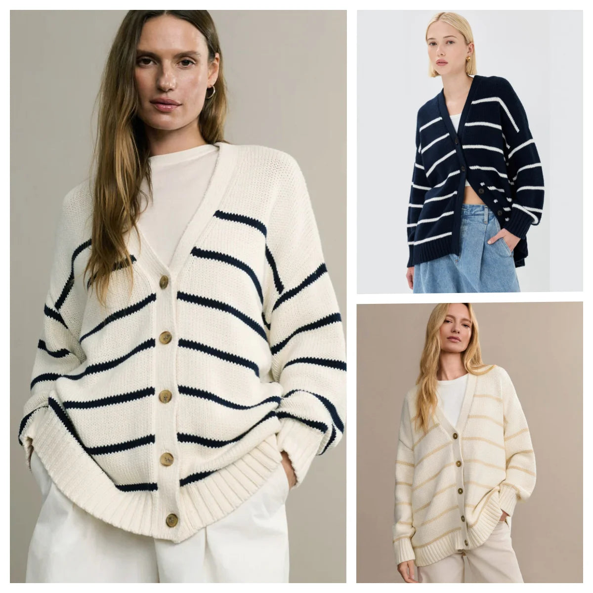 Cozy Autumn Striped Knit Cardigan – V-Neck Button-Up Sweater for Effortless Style