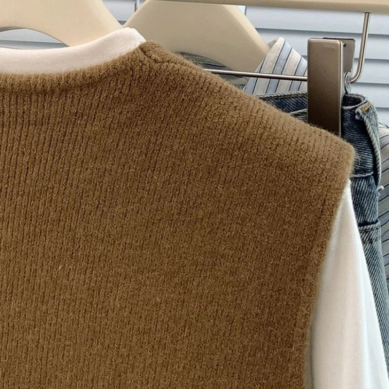 Women's Soft Knitted Vest Women Casual Button deep V-Neck Sleeveless Fall Cardigan stylish Simple Tank Tops Loose Knitwear Coats