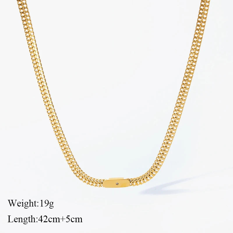 316L Gold Stainless Steel Chain Necklace | Trendy Punk Waterproof Jewelry for Women