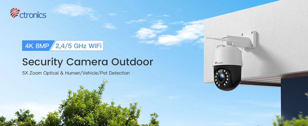 Ctronics Real 4K 8MP Surveillance Camera WiFi 5G Outdoor 360 16X 5X Optical Zoom Security Camera UHD Night Vision Auto Tracking