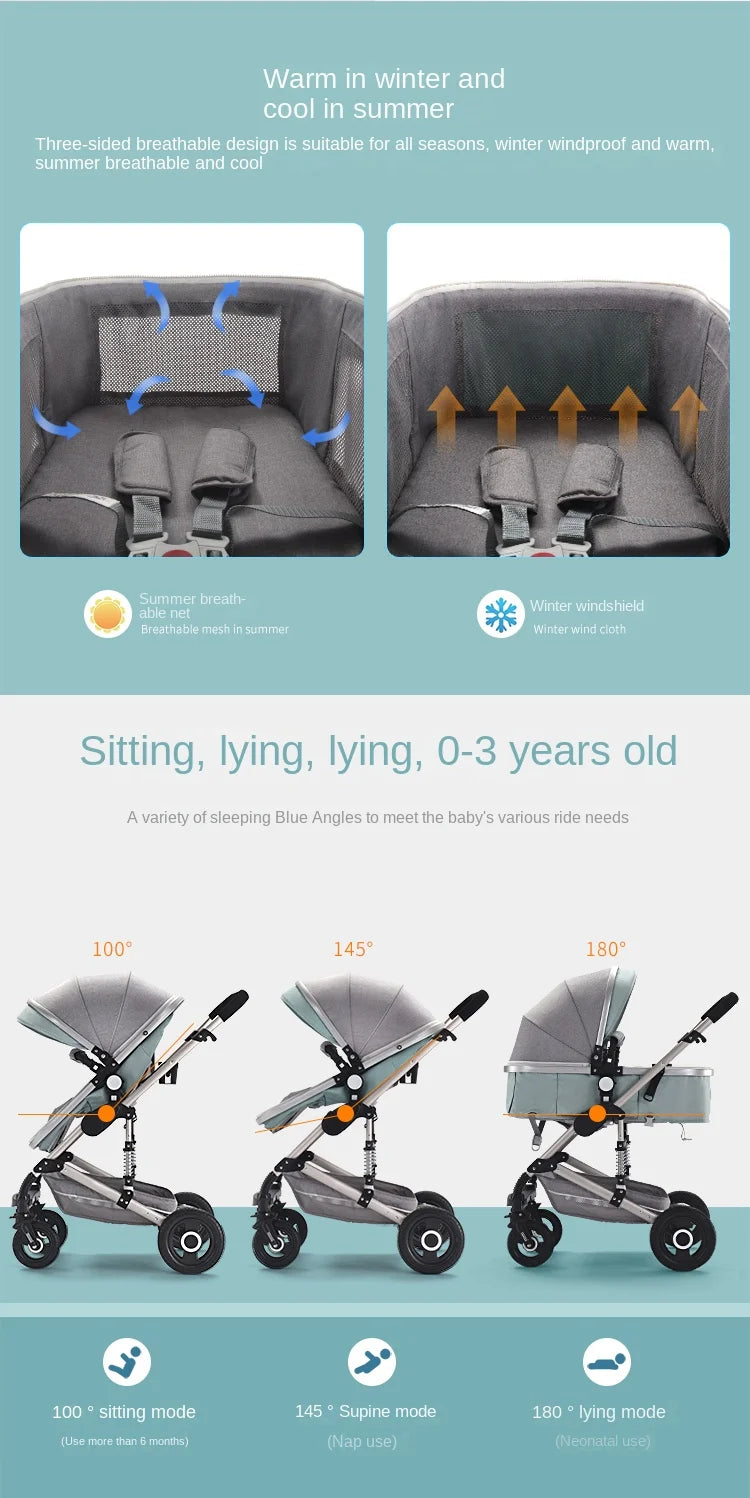 Baby Stroller ,Portable Baby Carriage,Fold Pram,Aluminum Frame High Landscape Stroller,for Newborn Baby trolley car seat