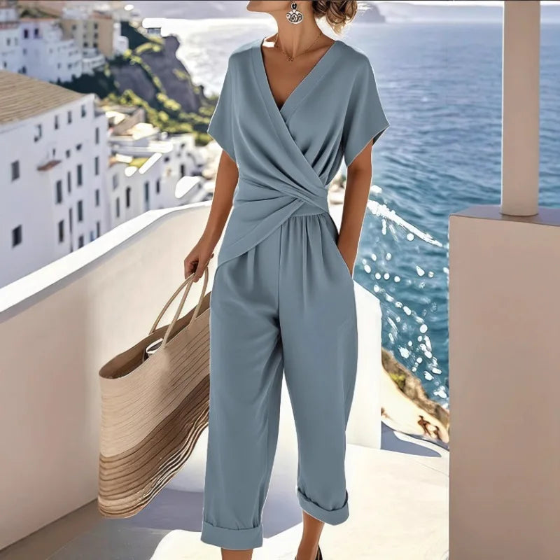 Women's Clothing 2025 Summer New Fashionable Temperament Elegant Solid Color Irregular Short Sleeved Set New in Matching Sets