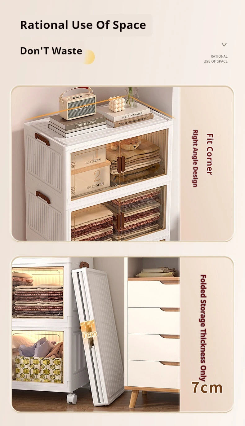 2025 Folding Living Room Cabinet Multifunction Closet Organizer With Wheel Stackable Sundries Large Capacity Storage Box Shelf