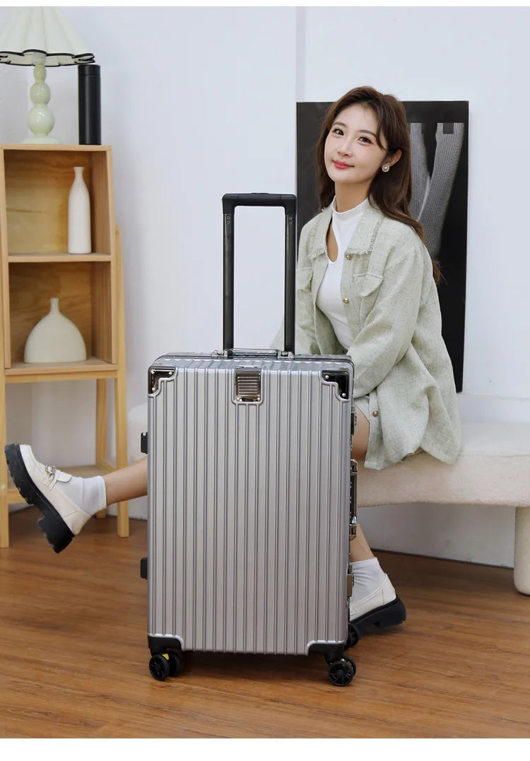 Luggage Suitcase Aluminum Frame 20 Trolley Case Universal Wheels 24 Female Male Students 26 Durable Password 28inch Leather Case