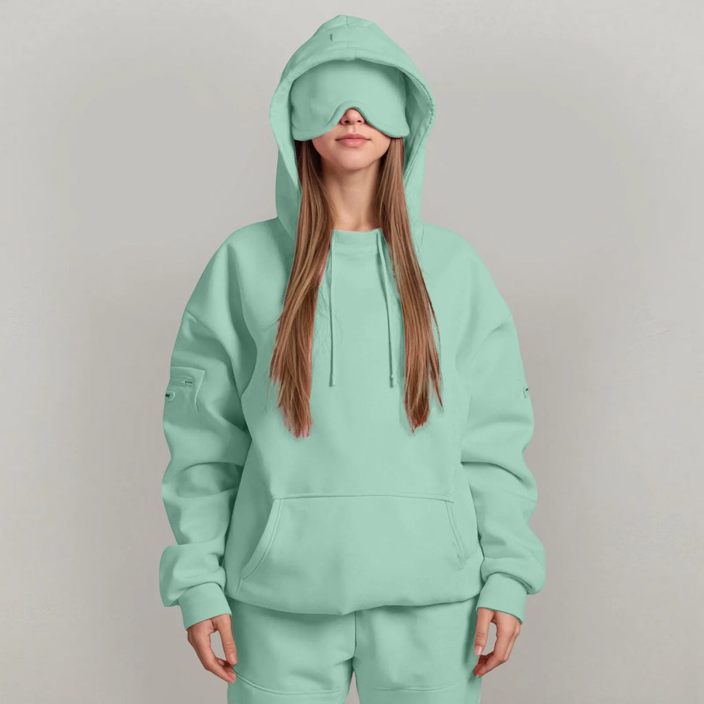 Plus Size Hoodie with Built-In Eye Mask – Oversized Travel Pullover