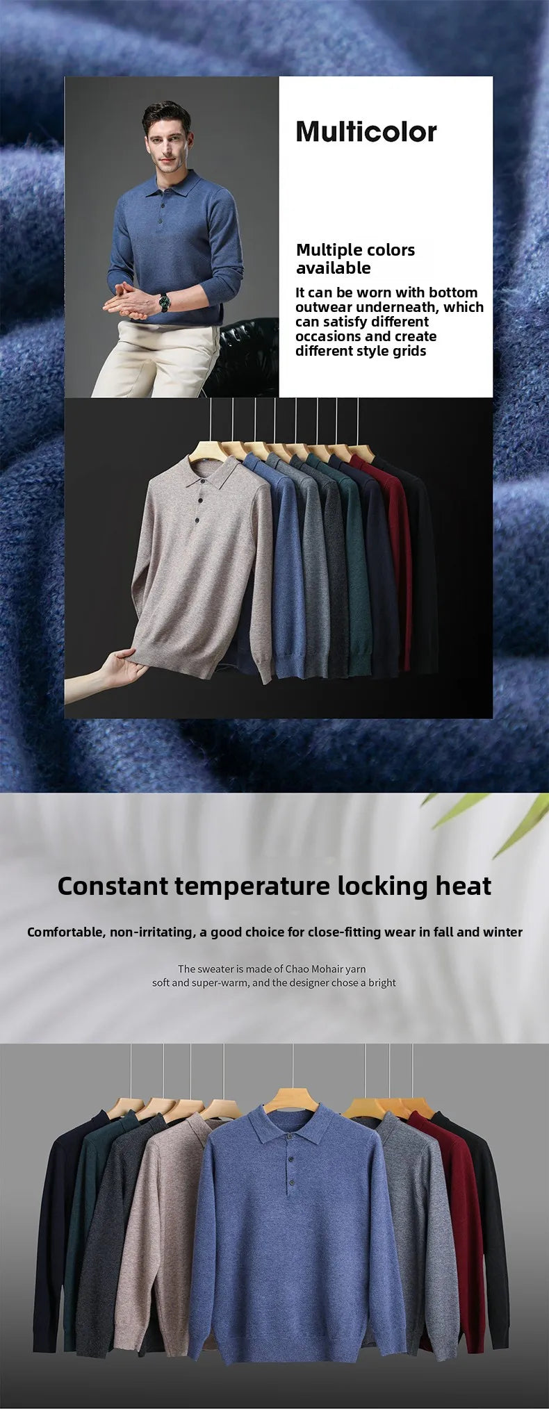 Top Grade Anti-Pilling New Fashion Men Knit Pullover Turndown Collar Autum Winter Slim Fit Warm Sweater Business Casual Jumper