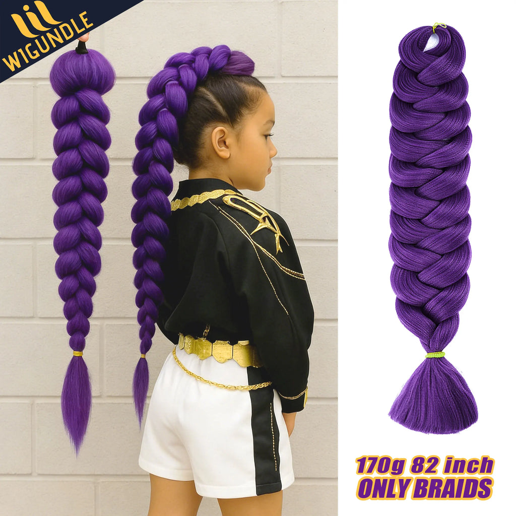 Ru mi Synthetic Braids Purple Hair Ponytail Costume Hairstyle 26inch Long Ponytail with Clips for Kids Girls Halloween Christmas