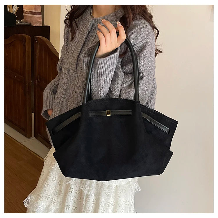 2025 Women Suede Tote Bag with Inner Pocket Underarm Bag Large Capacity Solid Color Satchel Bags for Work Travel Purses Handbags
