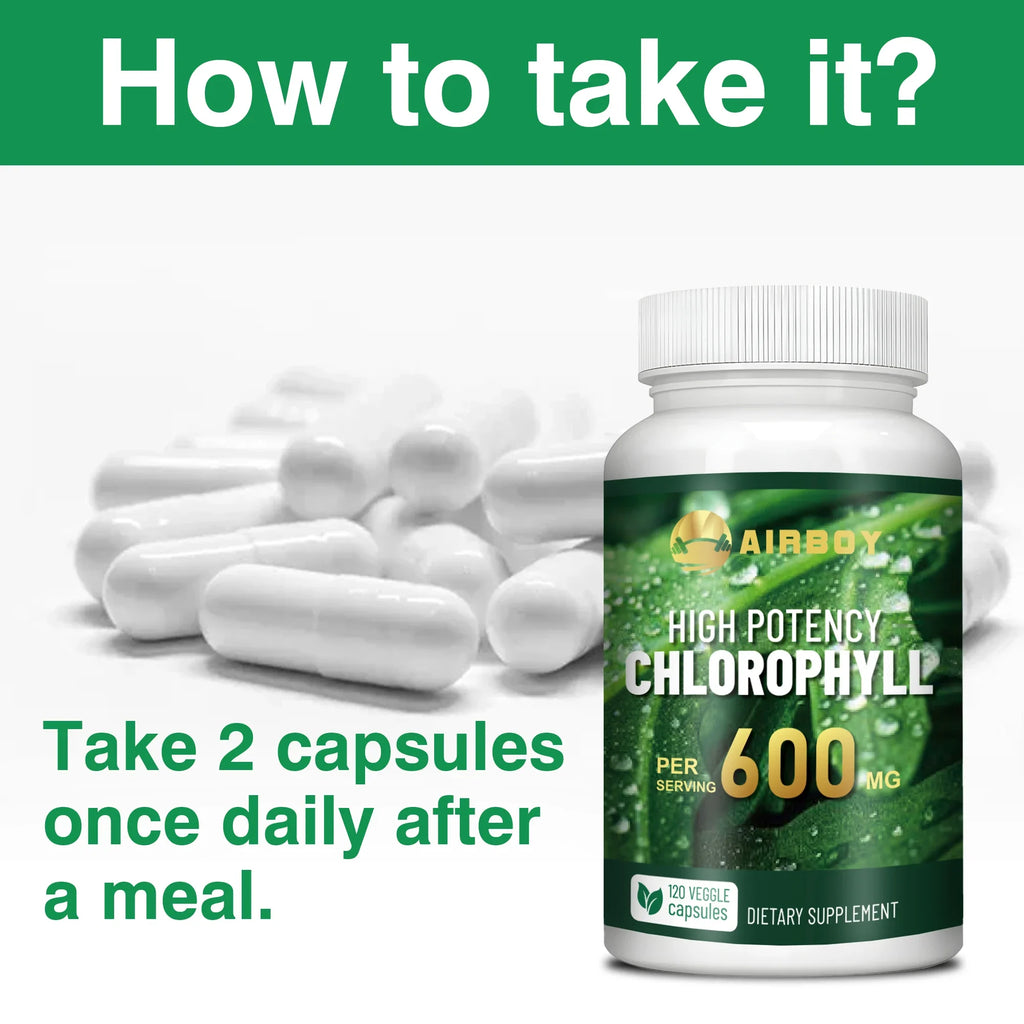 Chlorophyll Supplement 600mg - Smelling Breath, Skin Health, Remove Body Odor Naturally - 120 Capsules