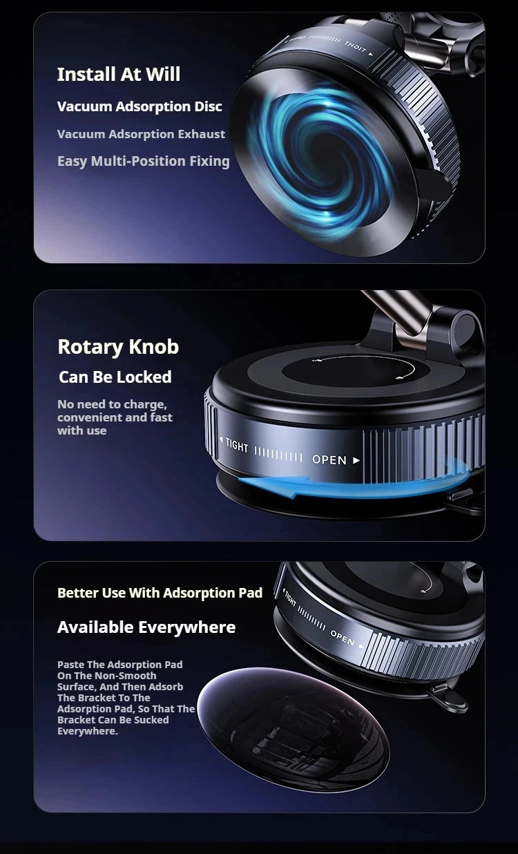 Xiaomi Magsafe Car Phone Holder Suction Cup Vacuum Magnetic Phone Stand 360° rotatable and Foldable Suction Cup Phone Holder