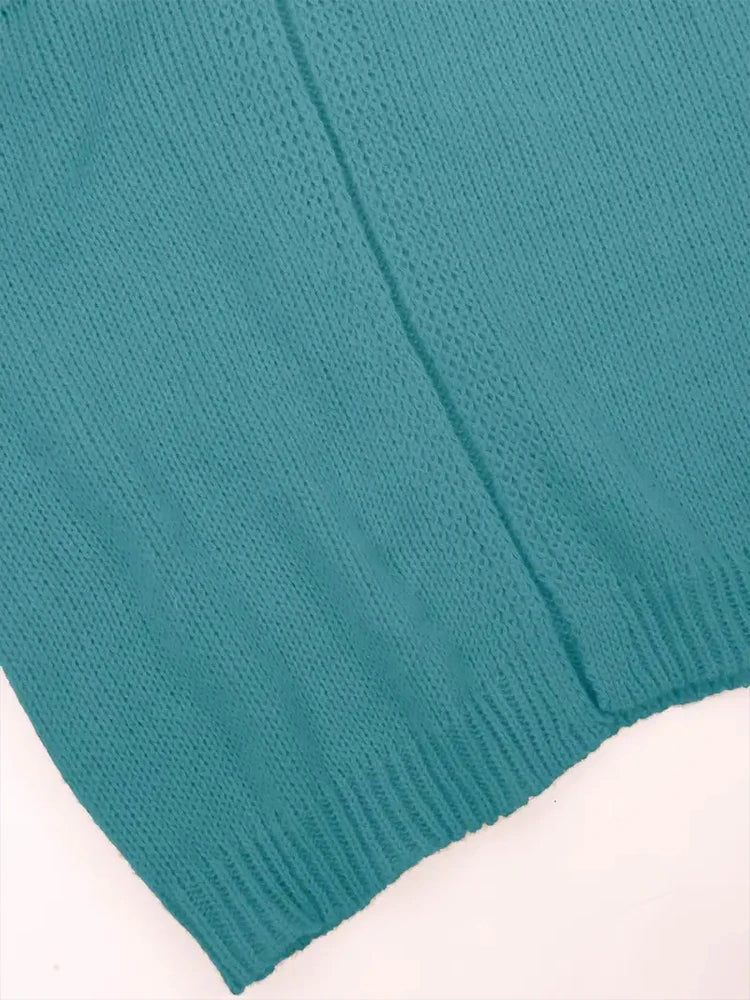 Plus Size Women’s Striped Patchwork Knitted Cardigan – Loose Turtleneck Long Sweater Coat (1XL–4XL)