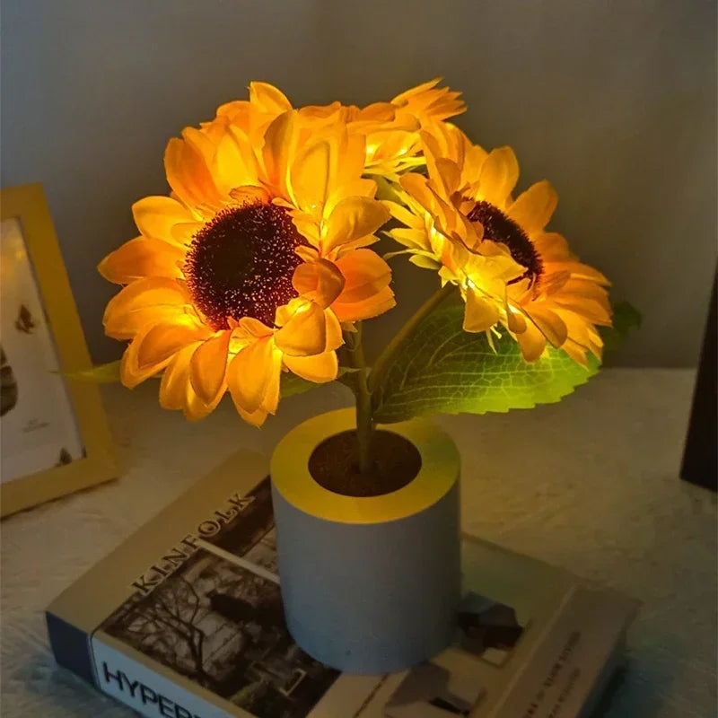 Sunflower LED Night Light — USB Rechargeable Warm Light Decorative Lamp for Bedroom & Holiday Décor