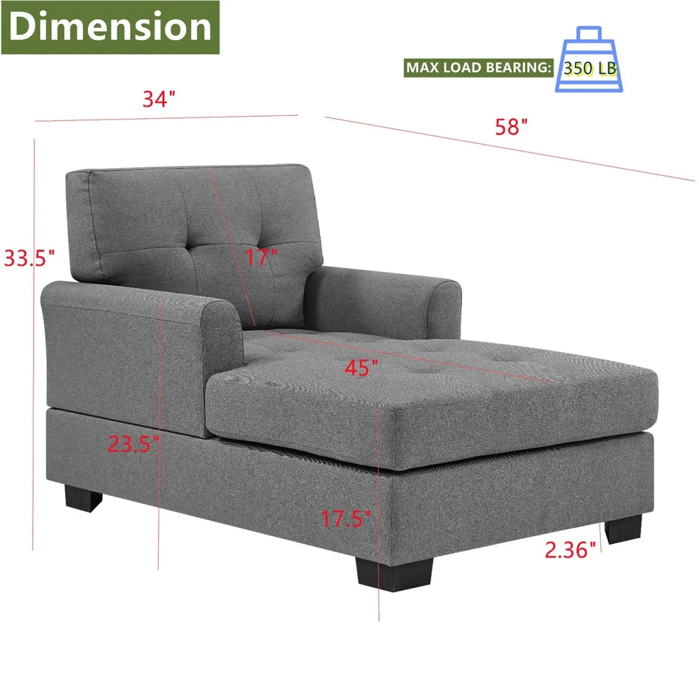 Curved Arm Chaise Lounge Sofa Chair Bed – Linen Fabric, Gray
