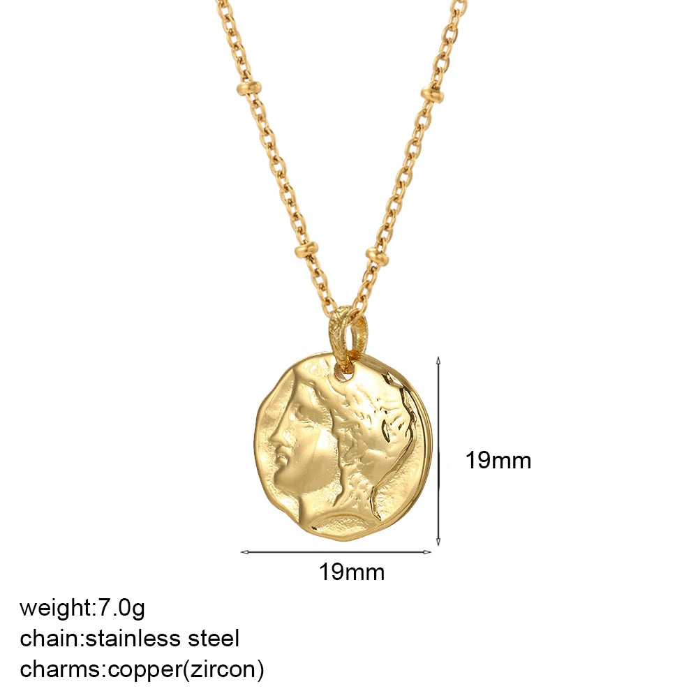 Vintage Gold Coin Pendant Necklace | Adjustable Portrait Chain for Women