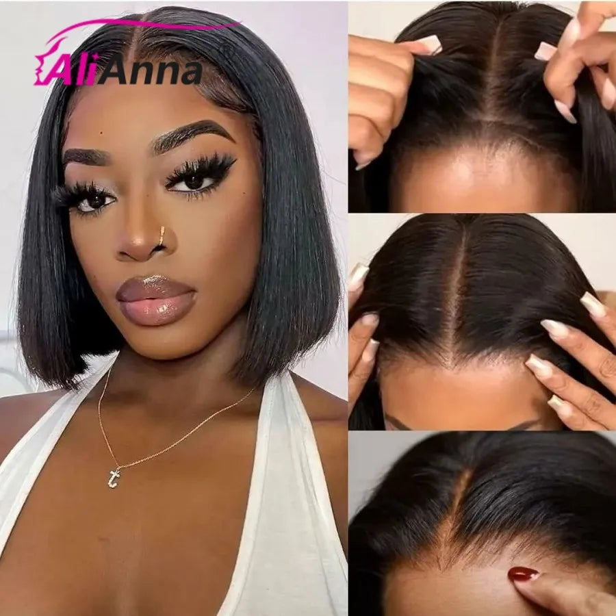 ALIANNÁ Glueless Human Hair Bob Wig — Ready-to-Wear, Pre-Cut 4×4 Transparent Lace (Remy Peruvian)