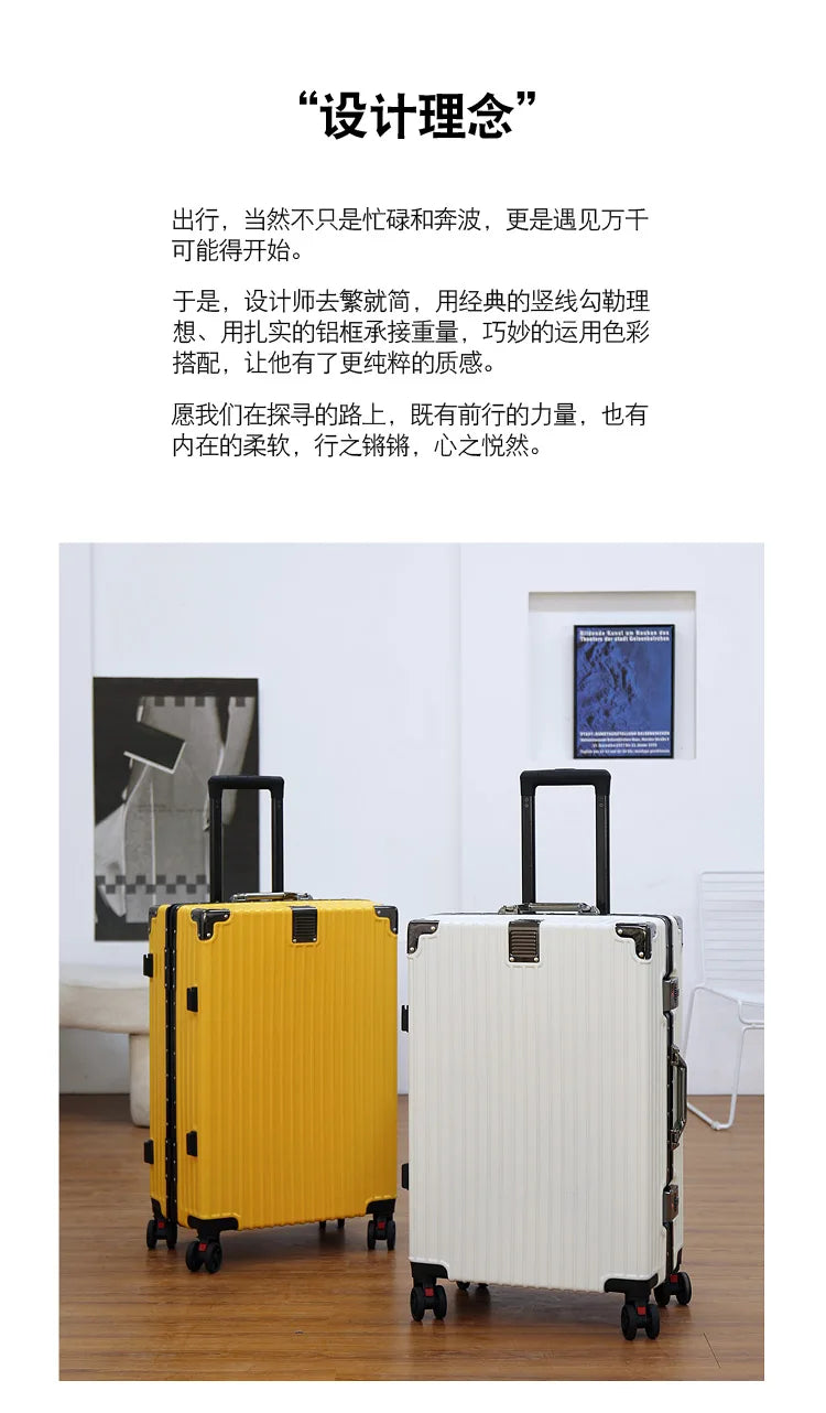 Luggage Suitcase Aluminum Frame 20 Trolley Case Universal Wheels 24 Female Male Students 26 Durable Password 28inch Leather Case
