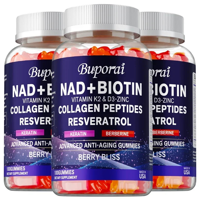 Xemenry NAD+ Resveratrol Berberine & Biotin Anti-Aging Gummies – Cellular Energy, Healthy Aging & Metabolism Support (30/60/100 Gummies)