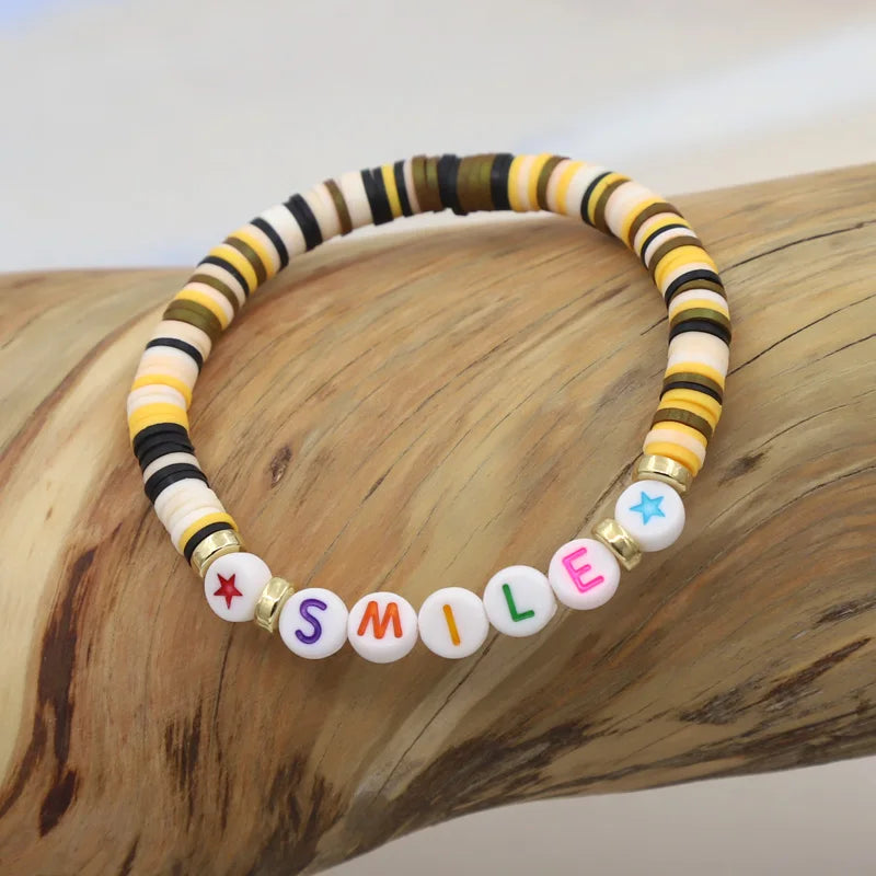 Multicolor Clay Beaded Letter Bracelet | Custom Friendship & Love Boho Jewelry
