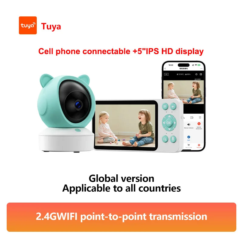DANMINI 5 "tuya baby monitor 2K high definition WiFi remote mobile APP control up, down, left and right rotation gimbal camera