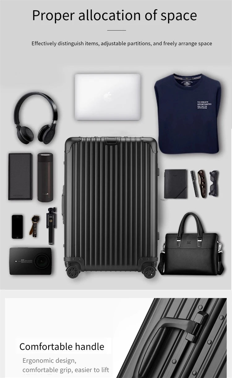 All-aluminum magnesium alloy telescopic suitcase 24-inch luggage business travel case metal combination lock bag 20-inch carry-o