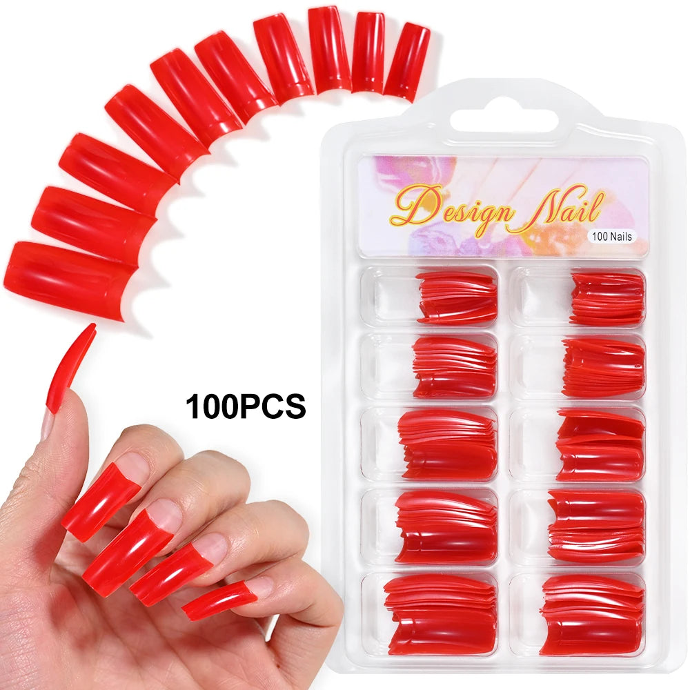 100Pcs DIY Acrylic Gel French Nail Art Colored French Tips False Nail Art Tips Extension Manicure Fake Nail Makeup Beauty Health