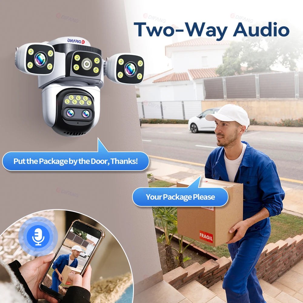 Outdoor 10K WiFi6 Camera 20MP 10X Optics Zoom Three Screen Four Len PTZ Automatic Tracking 6K Dual Lens Waterproof Security CCTV