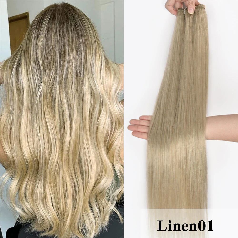 Bone Straight Synthetic Hair Bundle 26Inch Super Long Natural Hair Extensions For Black Women Yaki Straight Hair Weaving Fake