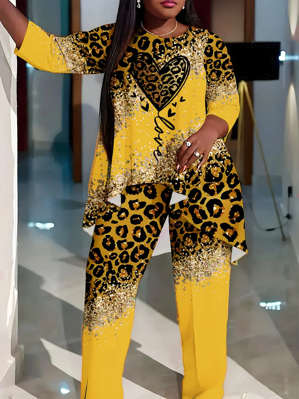 European and American fashion leisure vacation plus size women's suit shirt pants two-piece suit