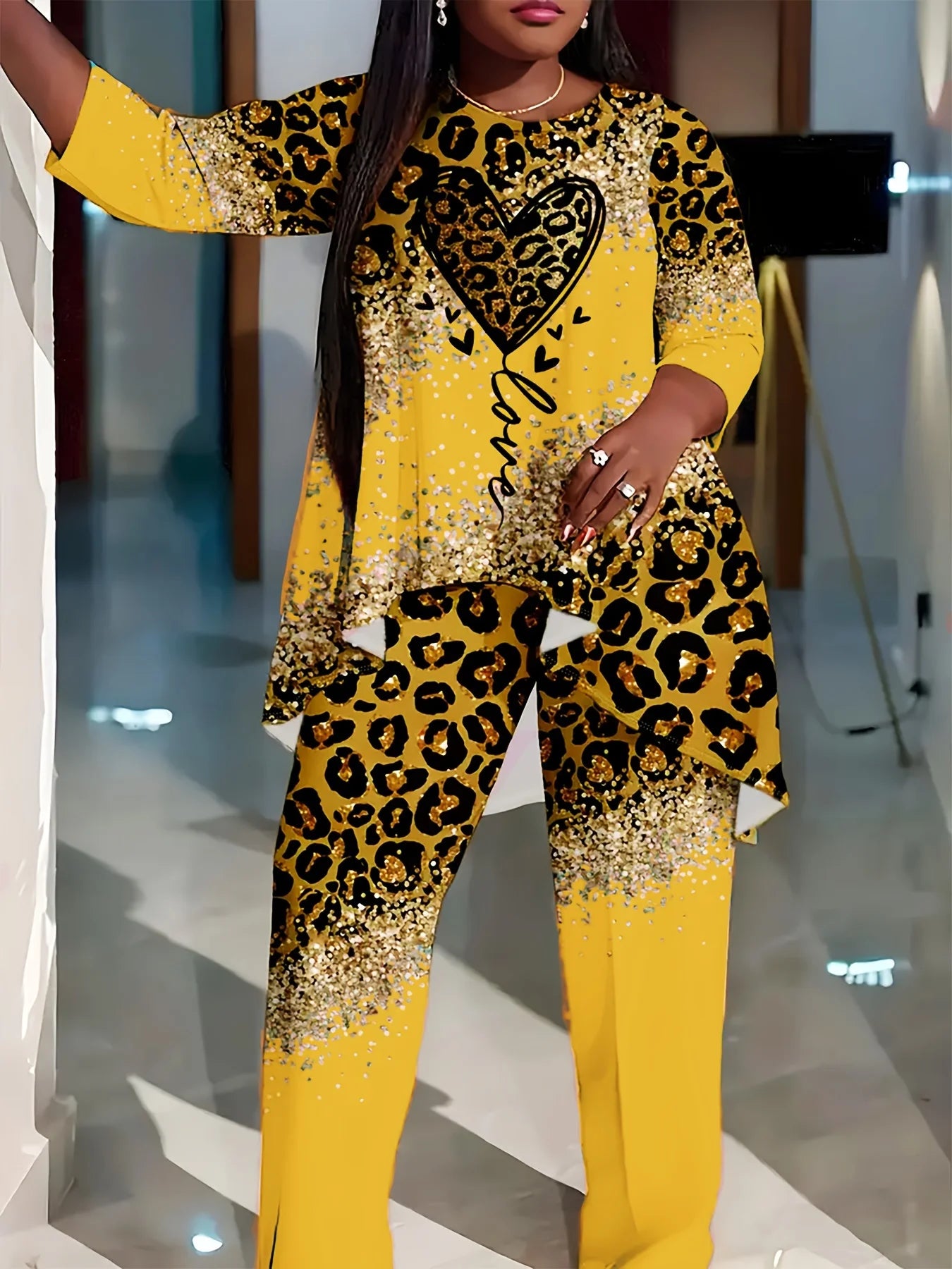 European and American fashion leisure vacation plus size women's suit shirt pants two-piece suit