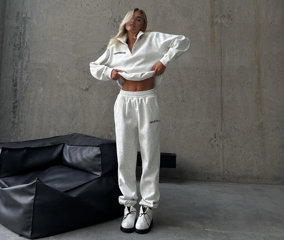 Spring Women's Tracksuit with Zipper Cotton Oversize Classic Pink  Two Piece Set Women Casual  Yellow Trouser Suits for Women