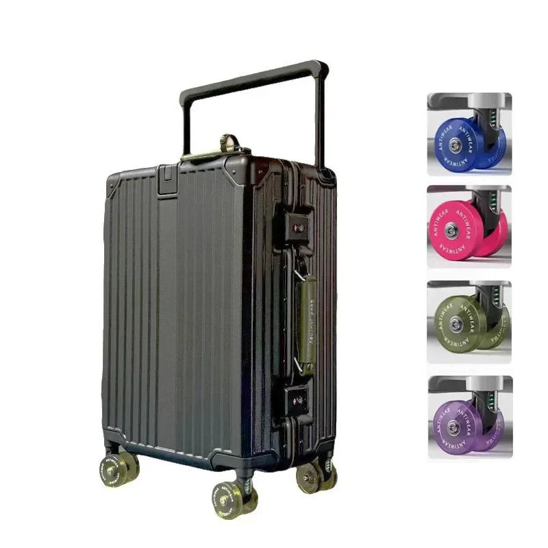 Aluminum Frame Wide Handlebar Rolling Luggage with Colorful Silent Spinner Wheels and TSA Lock Large Capacity Trolley Suitcase