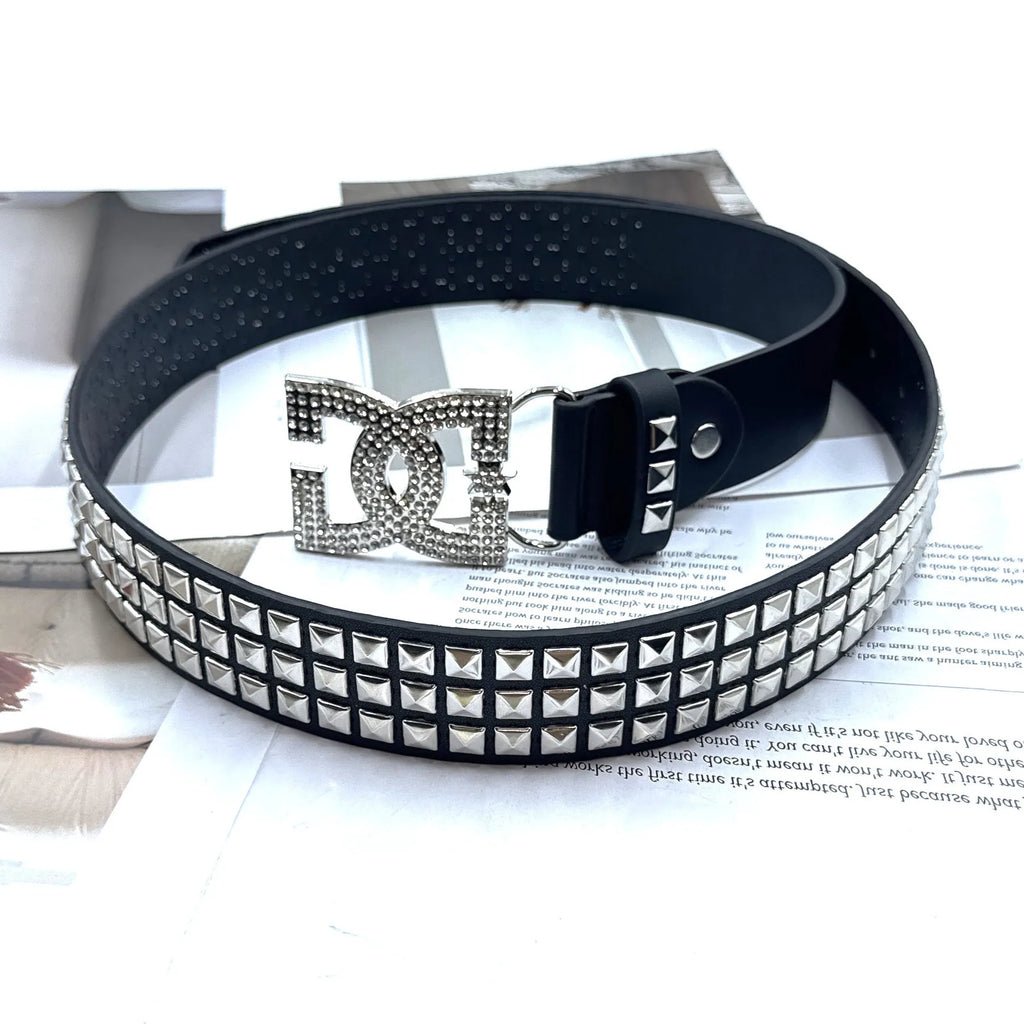 YK2 luxury·hot girl women's rhinestone belt, unique punk fashion rivet leather belt, versatile embedded decorative belt