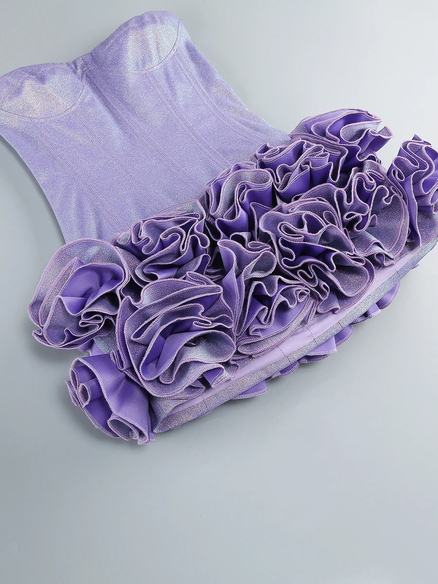 VC Christmas Dress Strapless Backless Red Structured Floral Embellished Mini Length Bodycon Celebrity Party Cocktail Dress