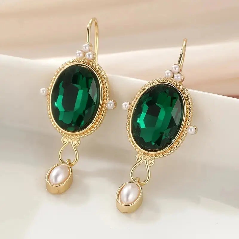 Green Crystal Drop Earrings | Elegant Zirconia Luxury Jewelry for Women